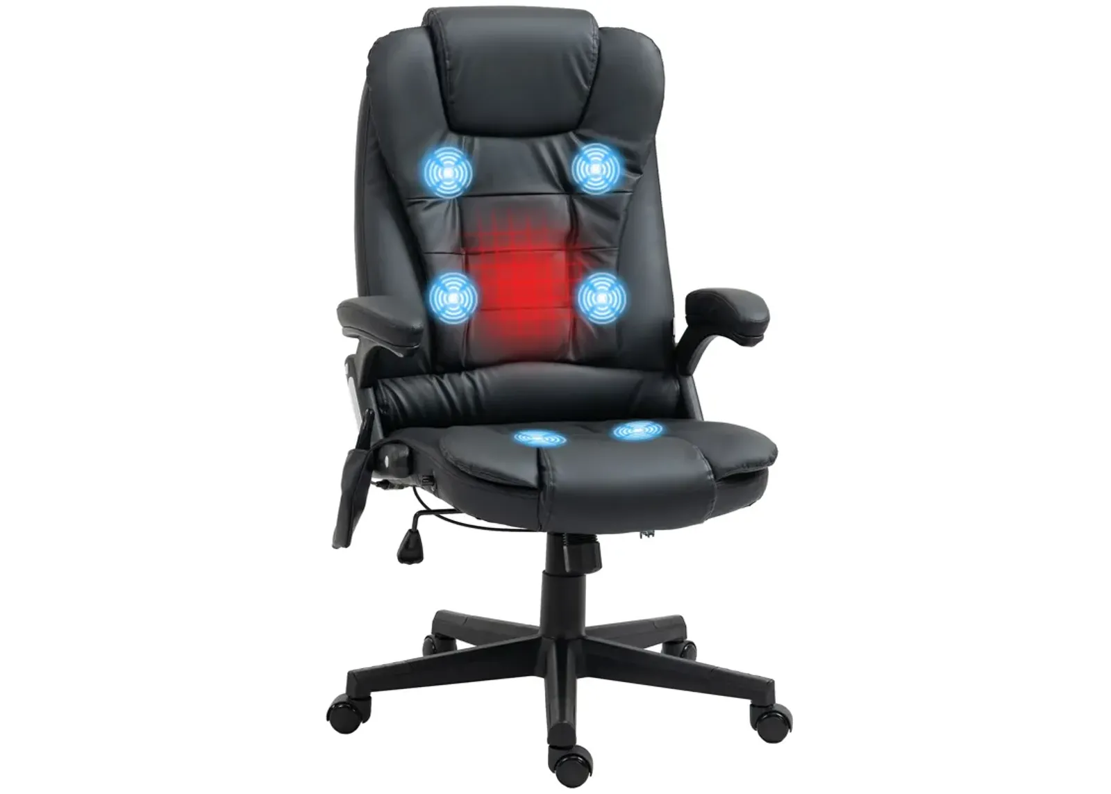 Black Heated Massage Office Chair: 6 Vibration Points, Recliner