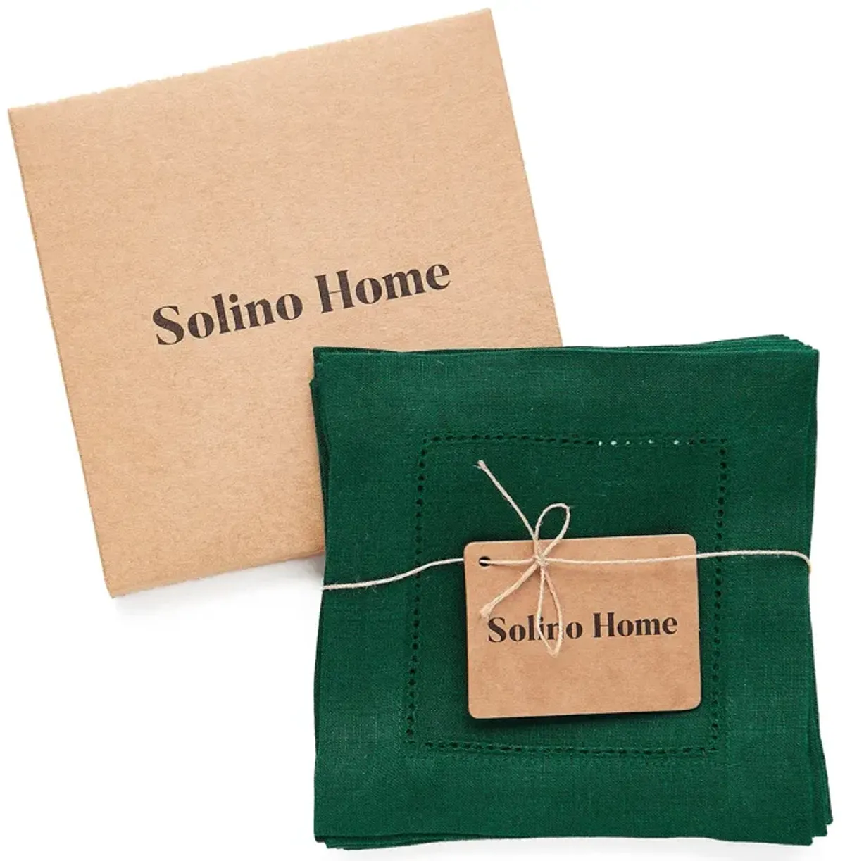 Solino Home 100% Pure Linen Cocktail Napkins 6 x 6 Inch Set of 12 - Classic Hemstitch