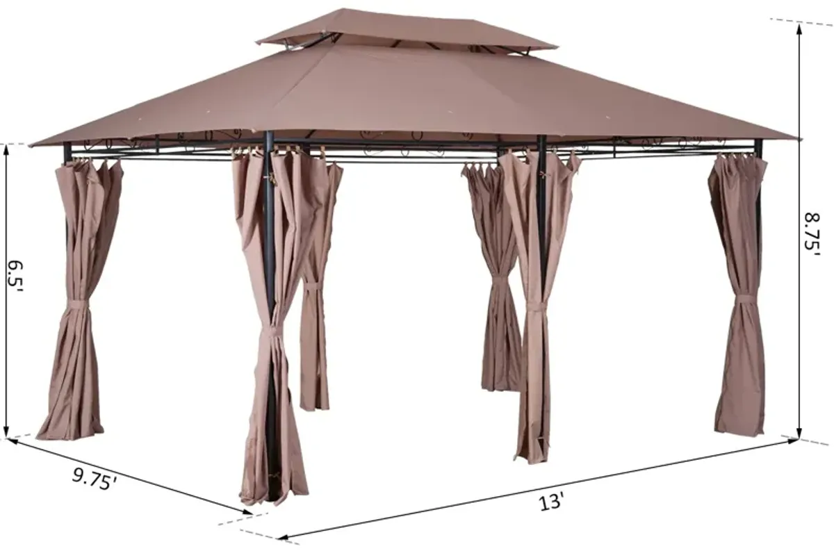 Khaki Outdoor Oasis: 10x13 Gazebo with Curtains & Vented Steel Frame