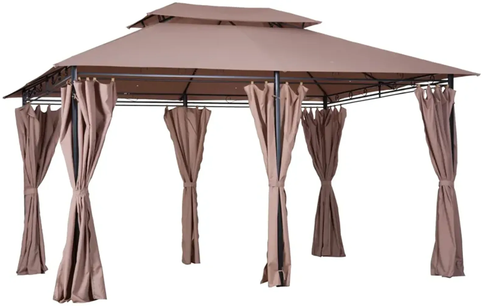 Khaki Outdoor Oasis: 10x13 Gazebo with Curtains & Vented Steel Frame