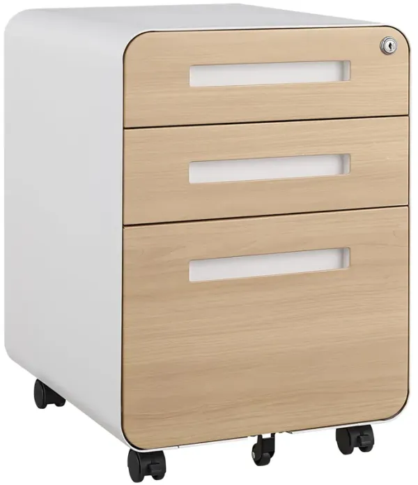 Mondawe Modern 3-Drawer Office Mobile Filing Cabinet, Multifunctional Lockable File Storage Cabinet