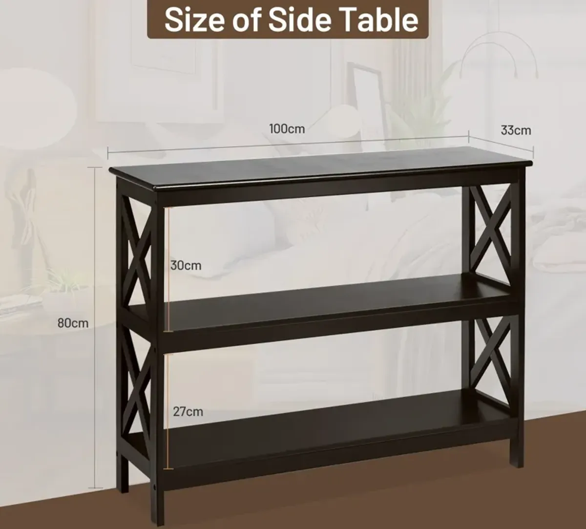 3-Tier Console X-Design Sofa Side Accent Table