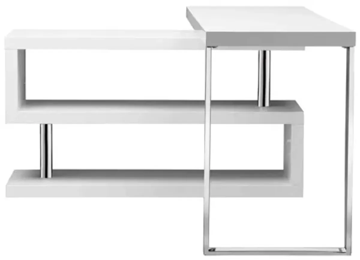 47 Inch Multi Position Desk, Adjustable L Shape, Lacquer White - Benzara