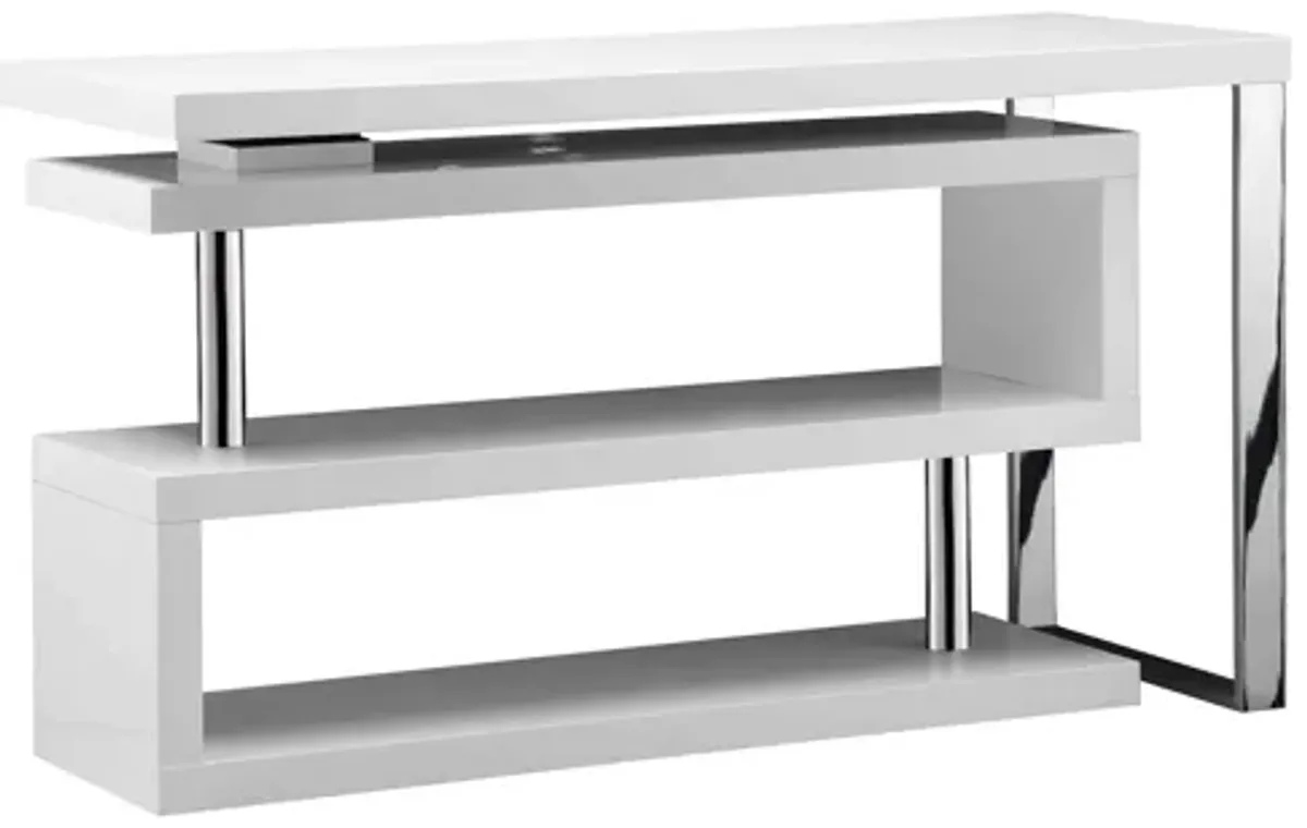 47 Inch Multi Position Desk, Adjustable L Shape, Lacquer White - Benzara