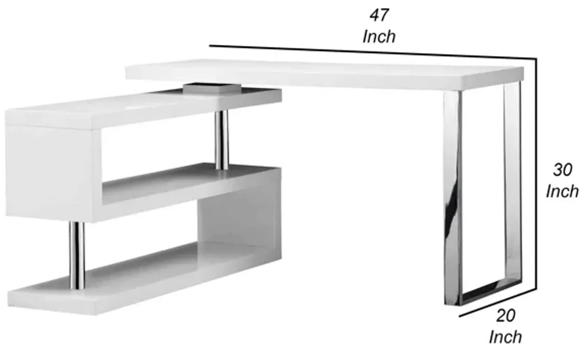 47 Inch Multi Position Desk, Adjustable L Shape, Lacquer White - Benzara