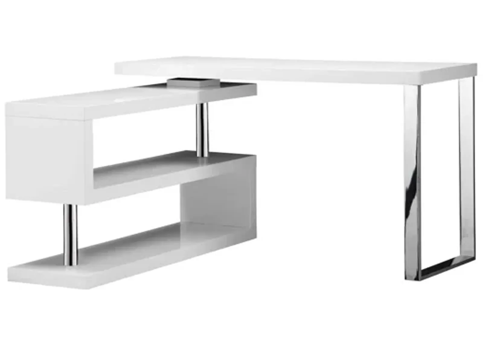 47 Inch Multi Position Desk, Adjustable L Shape, Lacquer White - Benzara