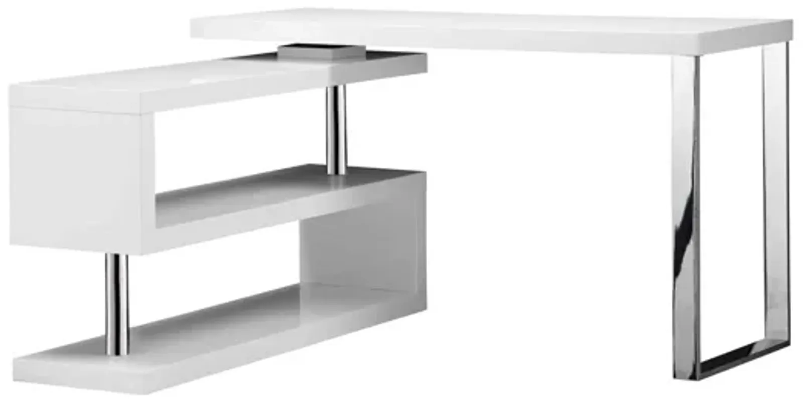 47 Inch Multi Position Desk, Adjustable L Shape, Lacquer White - Benzara