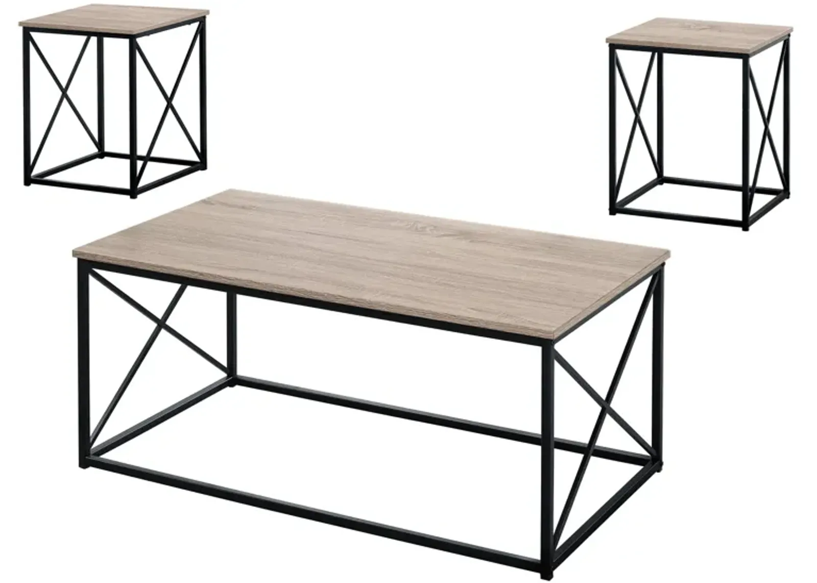 Monarch Specialties I 7950P Table Set, 3pcs Set, Coffee, End, Side, Accent, Living Room, Metal, Laminate, Brown, Black, Contemporary, Modern