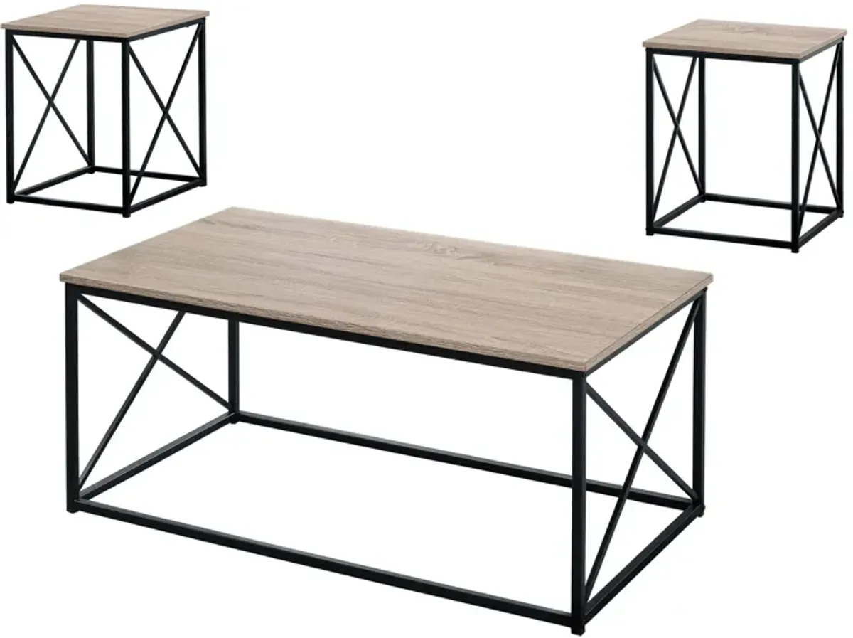 Monarch Specialties I 7950P Table Set, 3pcs Set, Coffee, End, Side, Accent, Living Room, Metal, Laminate, Brown, Black, Contemporary, Modern