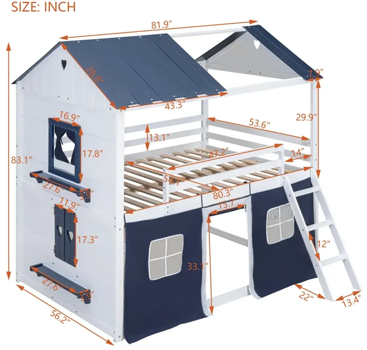 Merax Bunk Wood House Bed with Tent