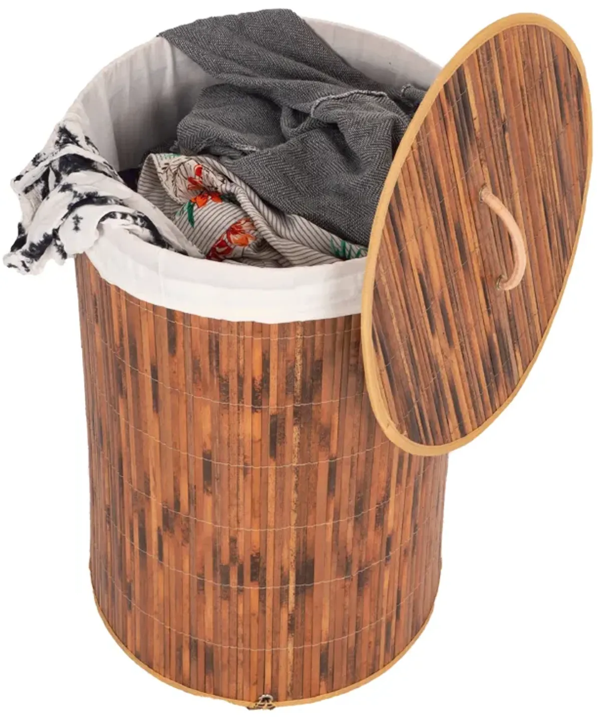 Round Bamboo Collapsible Waterproof Laundry Hamper with Lid and Handles for Organizer, Clothes, Toy Durable Folder Washing Bin for Easy Carrying