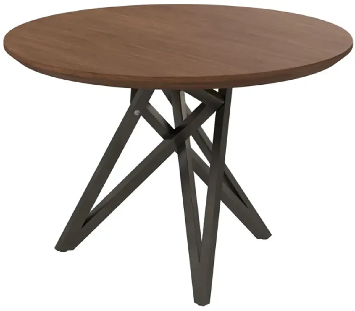 Kimya 47 Inch Dining Table, Round Wood Top, Angled Steel Legs, Brown, Black - Benzara