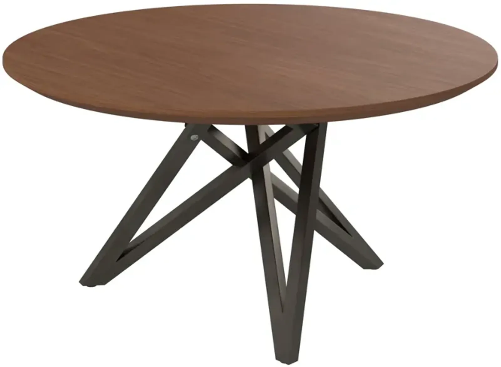 Kimya 47 Inch Dining Table, Round Wood Top, Angled Steel Legs, Brown, Black - Benzara