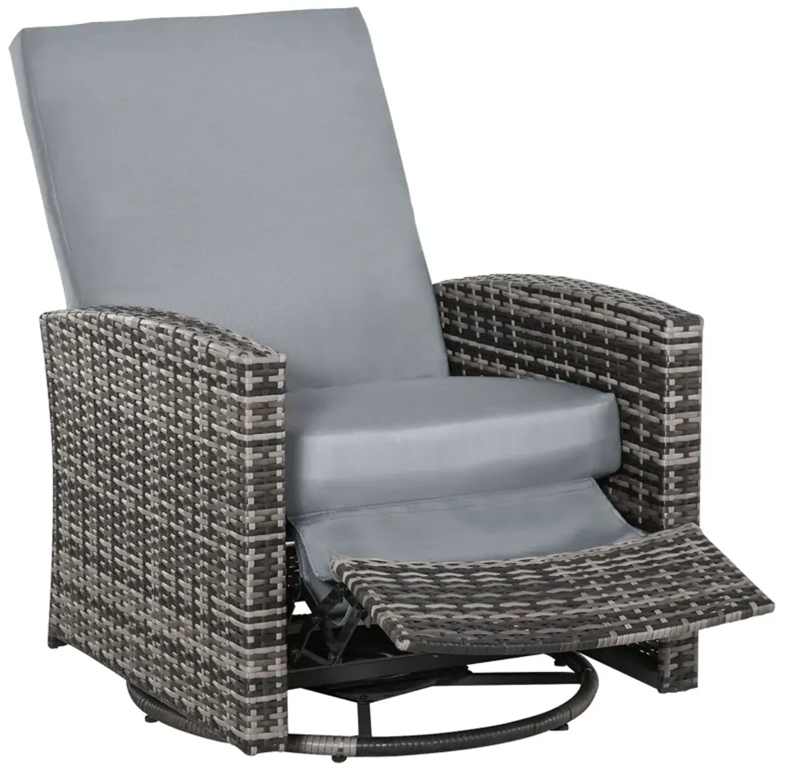 Grey Outdoor Relaxer: Patio Wicker Recliner Swivel Chair with Footrest