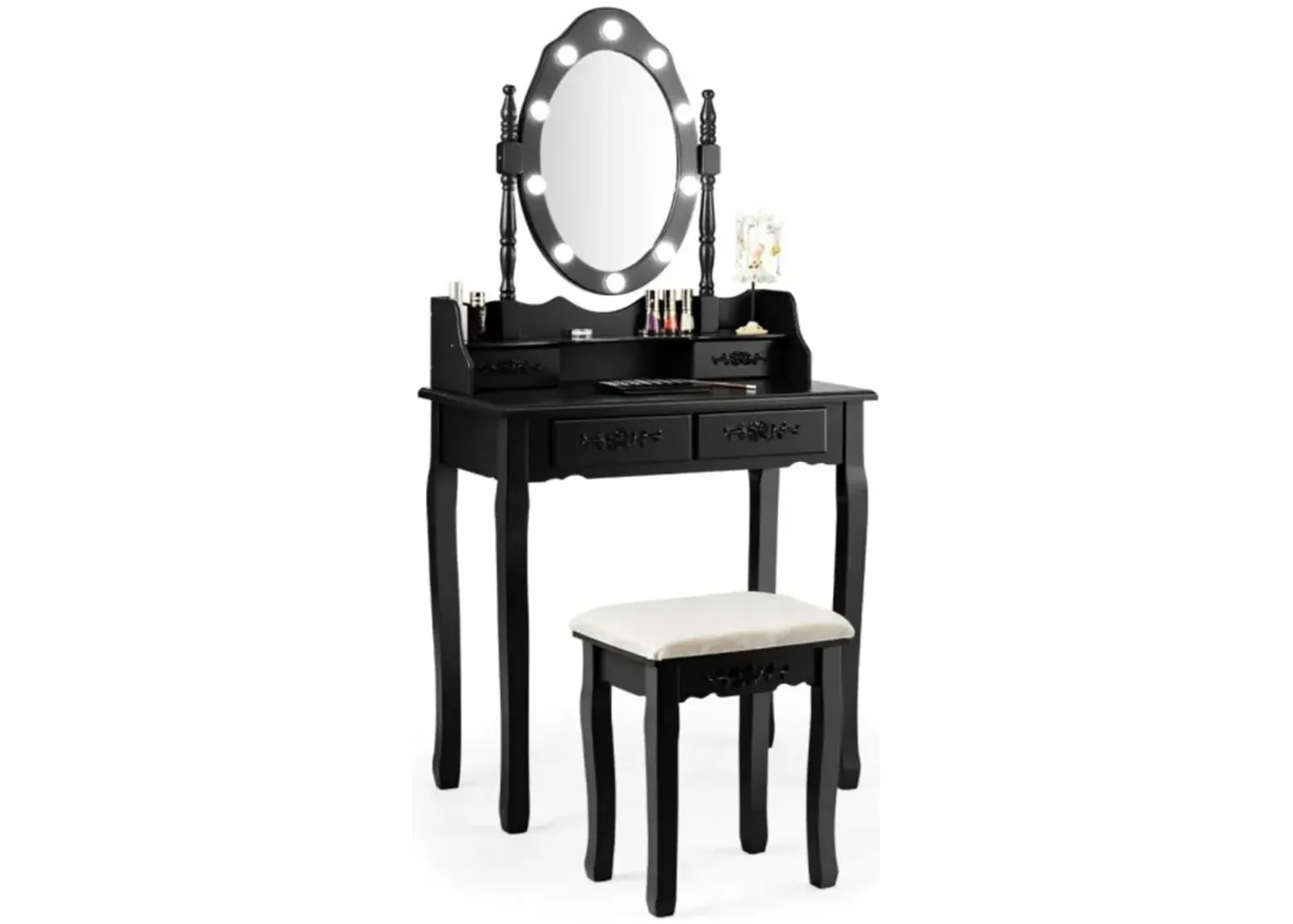 Hivvago Makeup Vanity Dressing Table Set with Dimmable Bulbs Cushioned Stool