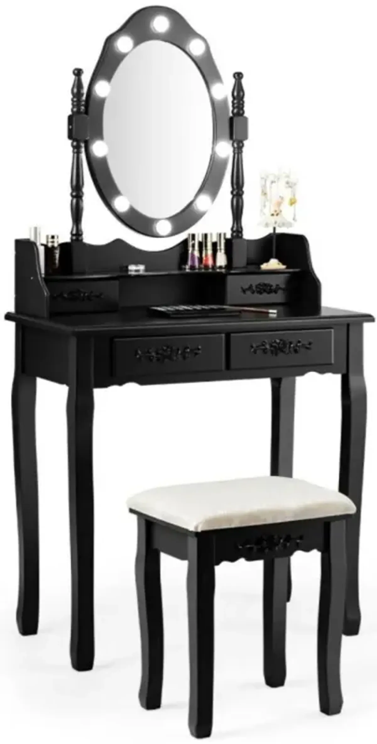 Hivvago Makeup Vanity Dressing Table Set with Dimmable Bulbs Cushioned Stool