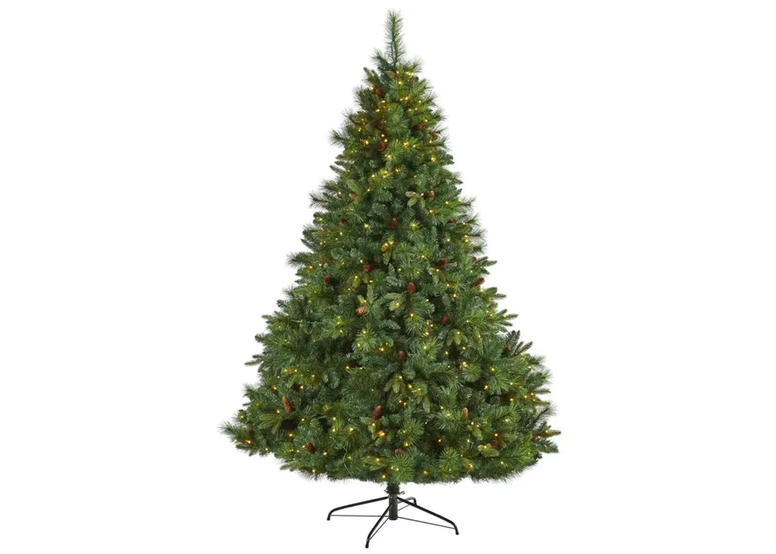 Nearly Natural West Virginia Full Bodied Mixed Pine Artificial Christmas Tree with Clear LED Lights and Pine Cones