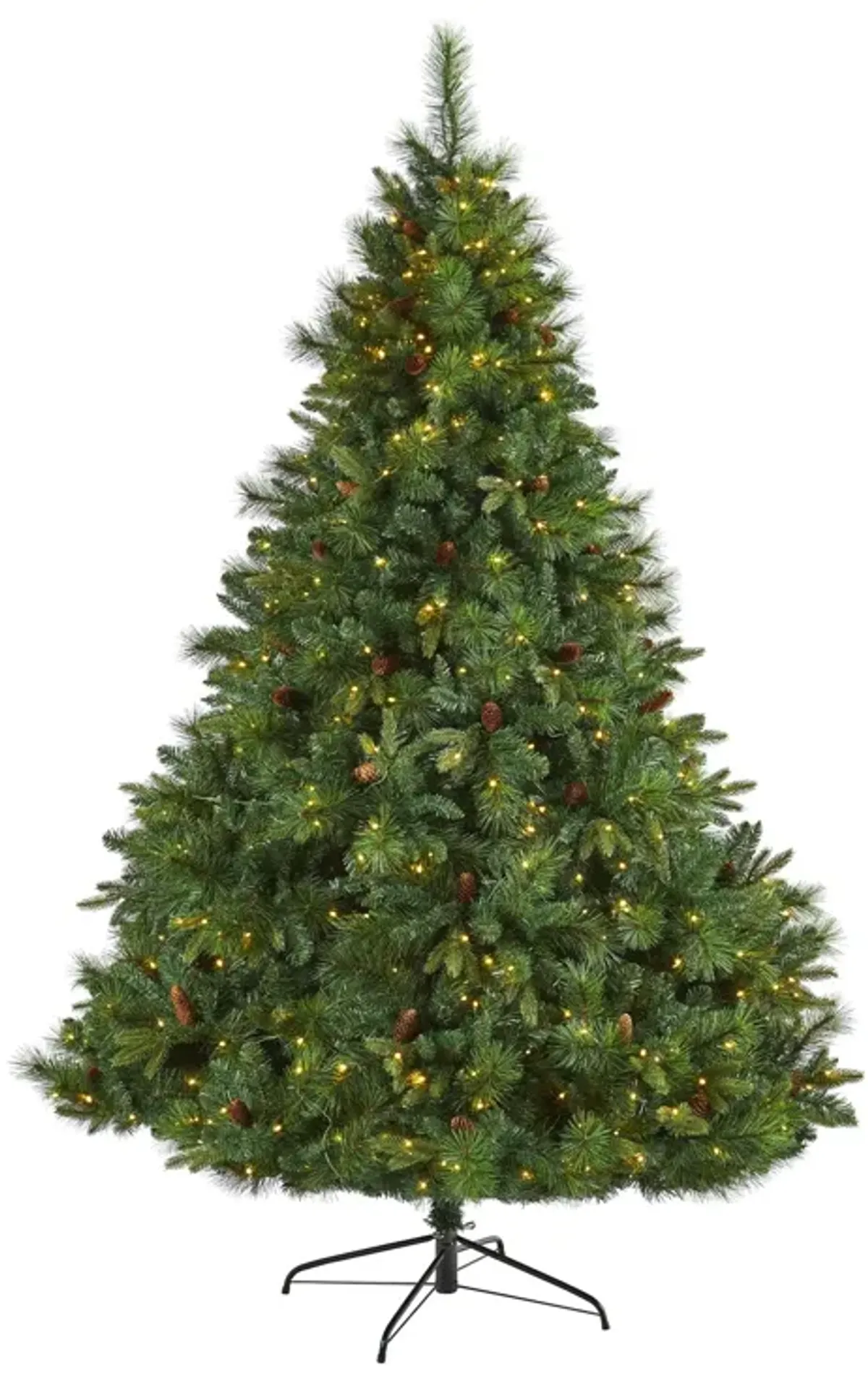 Nearly Natural West Virginia Full Bodied Mixed Pine Artificial Christmas Tree with Clear LED Lights and Pine Cones