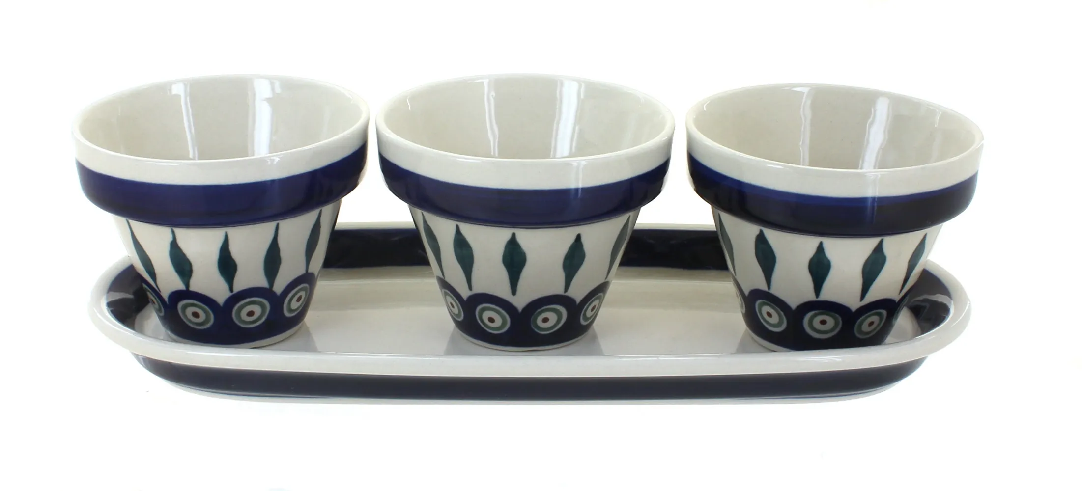 Blue Rose Polish Pottery Kalina Flower Pots with Tray