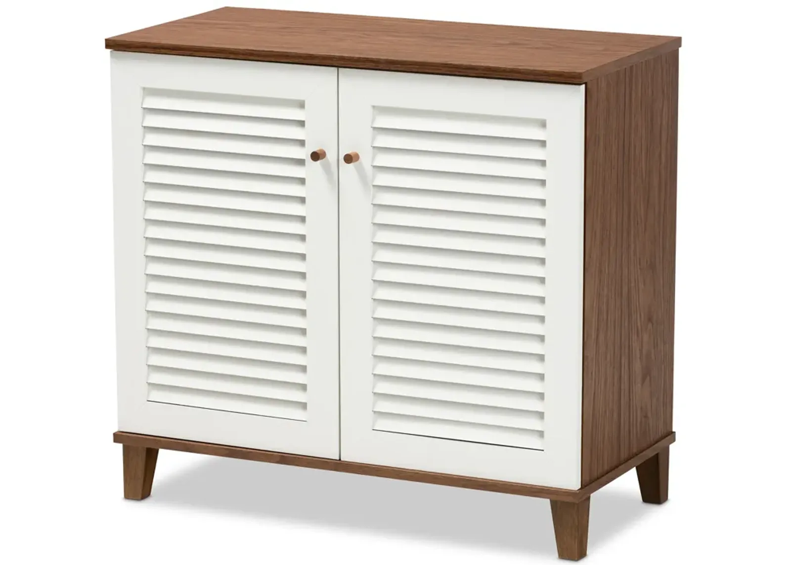 Baxton Studio Coolidge Modern and Contemporary White and Walnut Finished 4-Shelf Wood Shoe Storage Cabinet