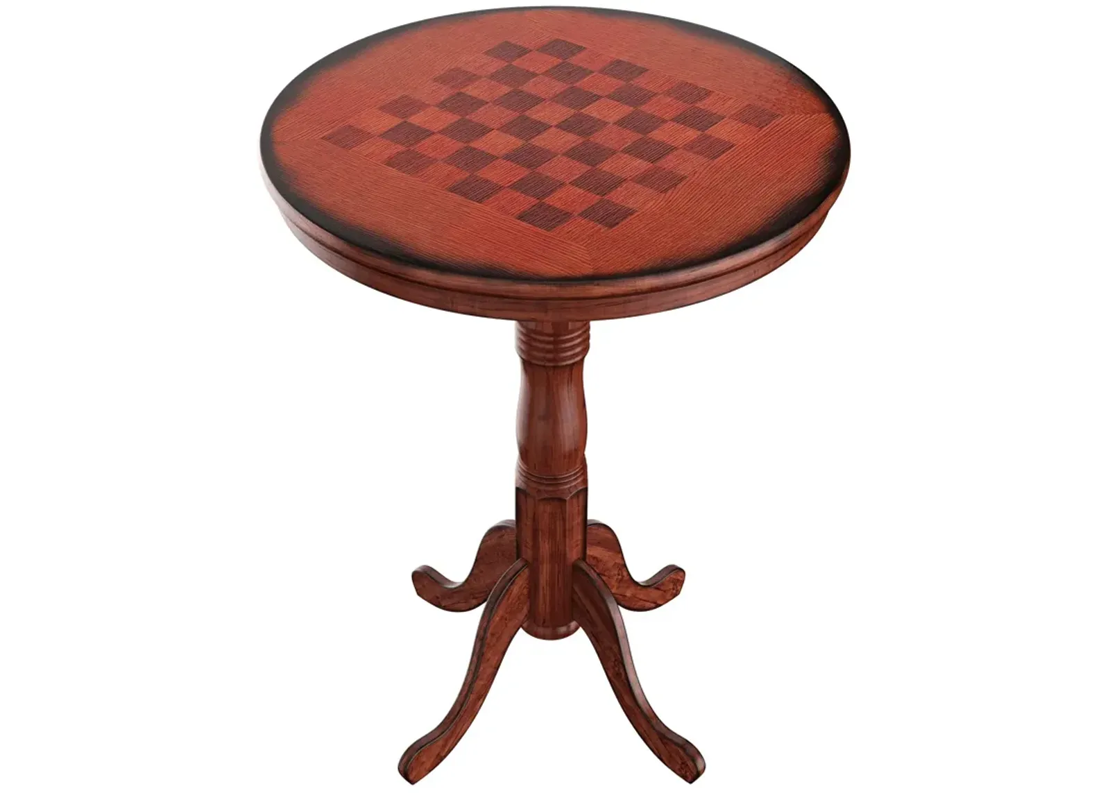 42 Inch Wooden Round Pub Pedestal Side Table with Chessboard