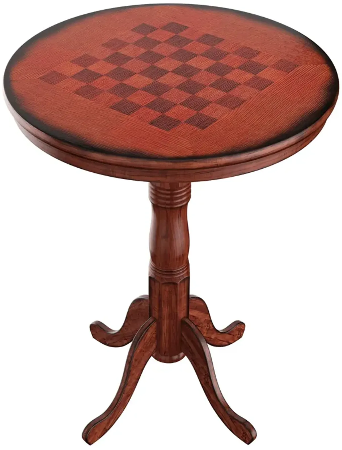 42 Inch Wooden Round Pub Pedestal Side Table with Chessboard