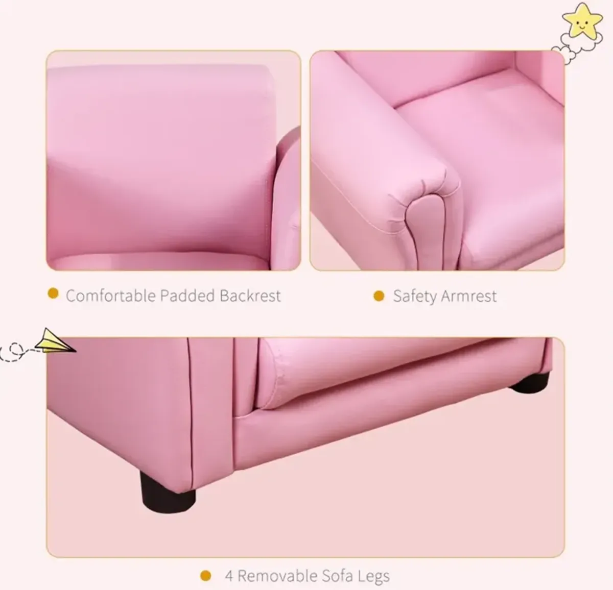 Kids' Sofa Set with Footstool Cozy Upholstered Couch & Ottoman for Playroom, Bedroom & Living Room