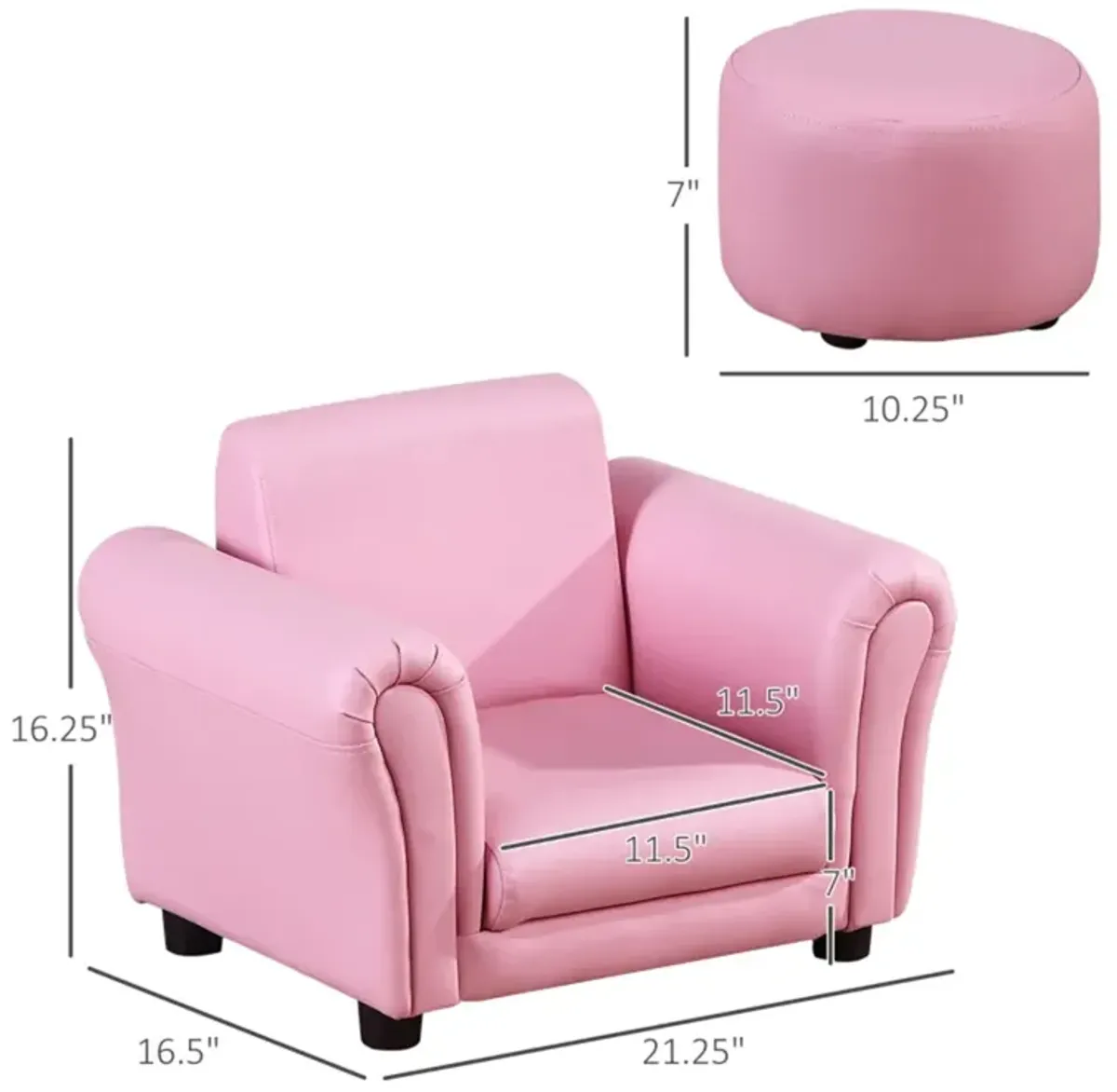 Kids' Sofa Set with Footstool Cozy Upholstered Couch & Ottoman for Playroom, Bedroom & Living Room