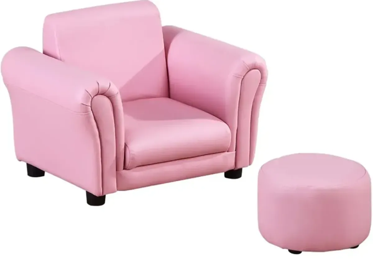 Kids' Sofa Set with Footstool Cozy Upholstered Couch & Ottoman for Playroom, Bedroom & Living Room