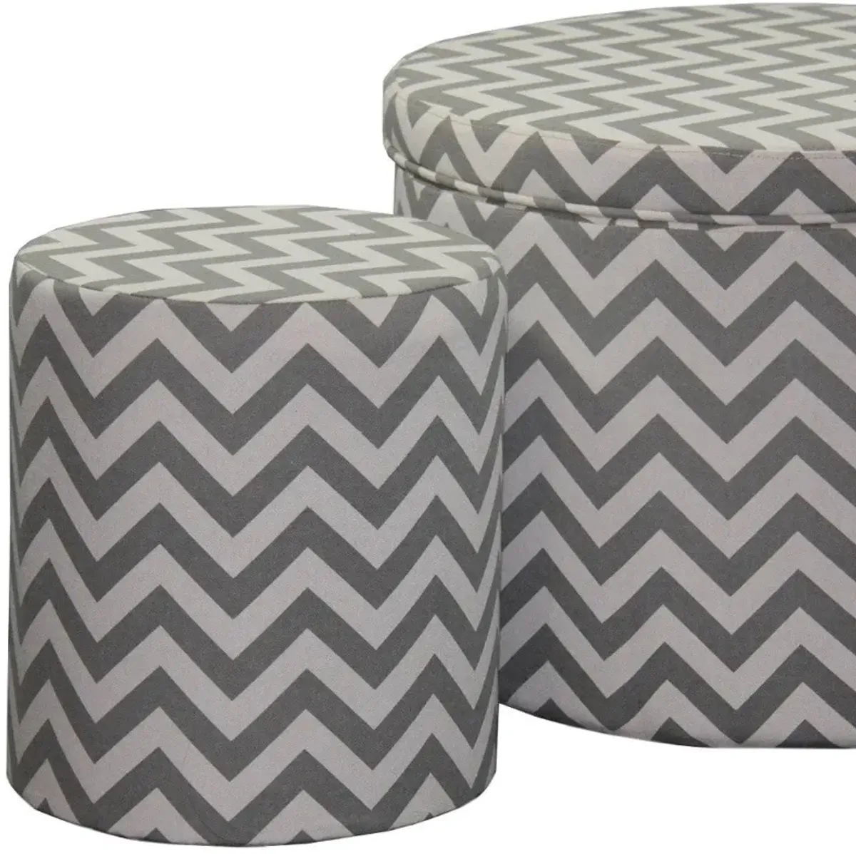 Hivvago 23" Gray Polyester Blend Round Geometric Footstool Ottoman