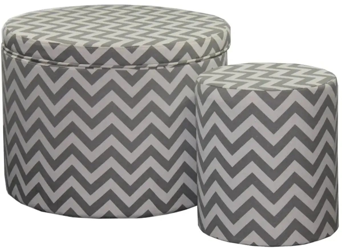 Hivvago 23" Gray Polyester Blend Round Geometric Footstool Ottoman