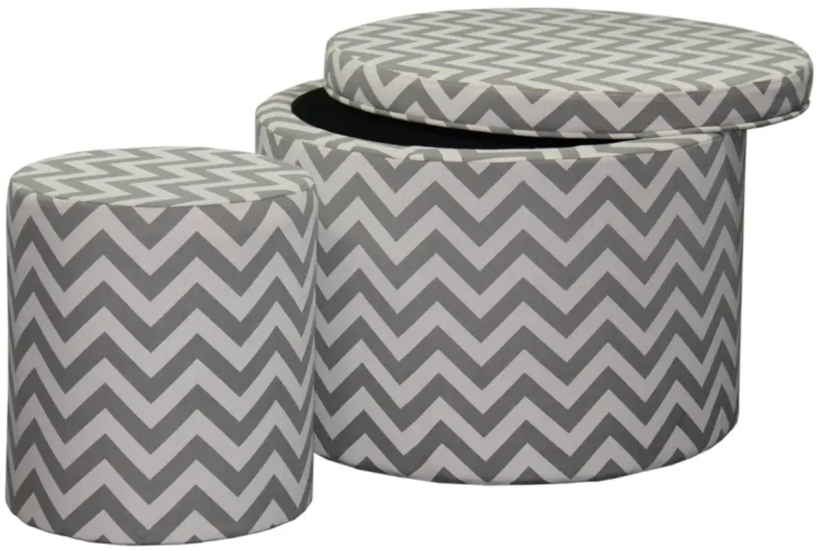 Homezia 23" Gray Polyester Blend Round Geometric Footstool Ottoman