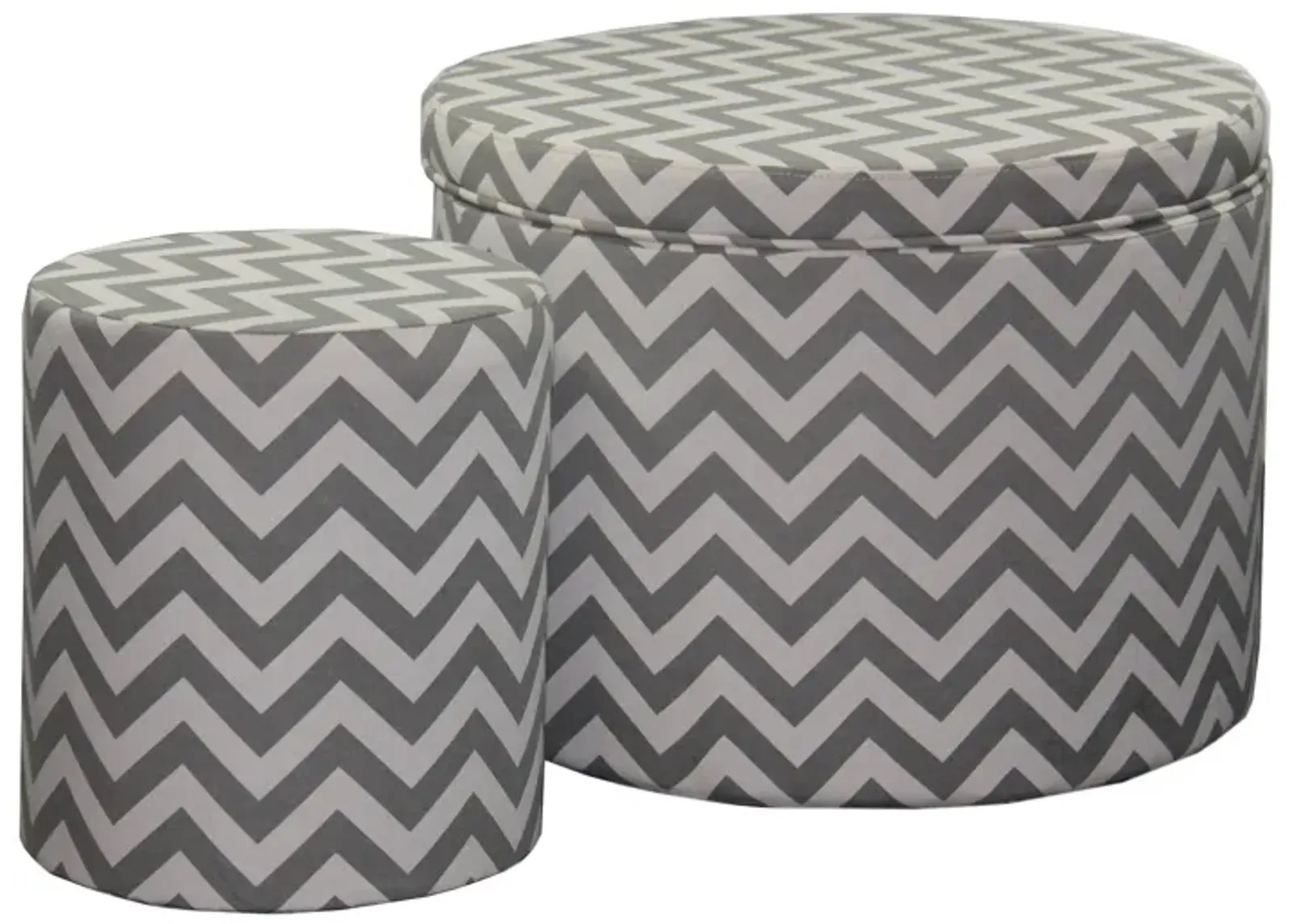 Homezia 23" Gray Polyester Blend Round Geometric Footstool Ottoman