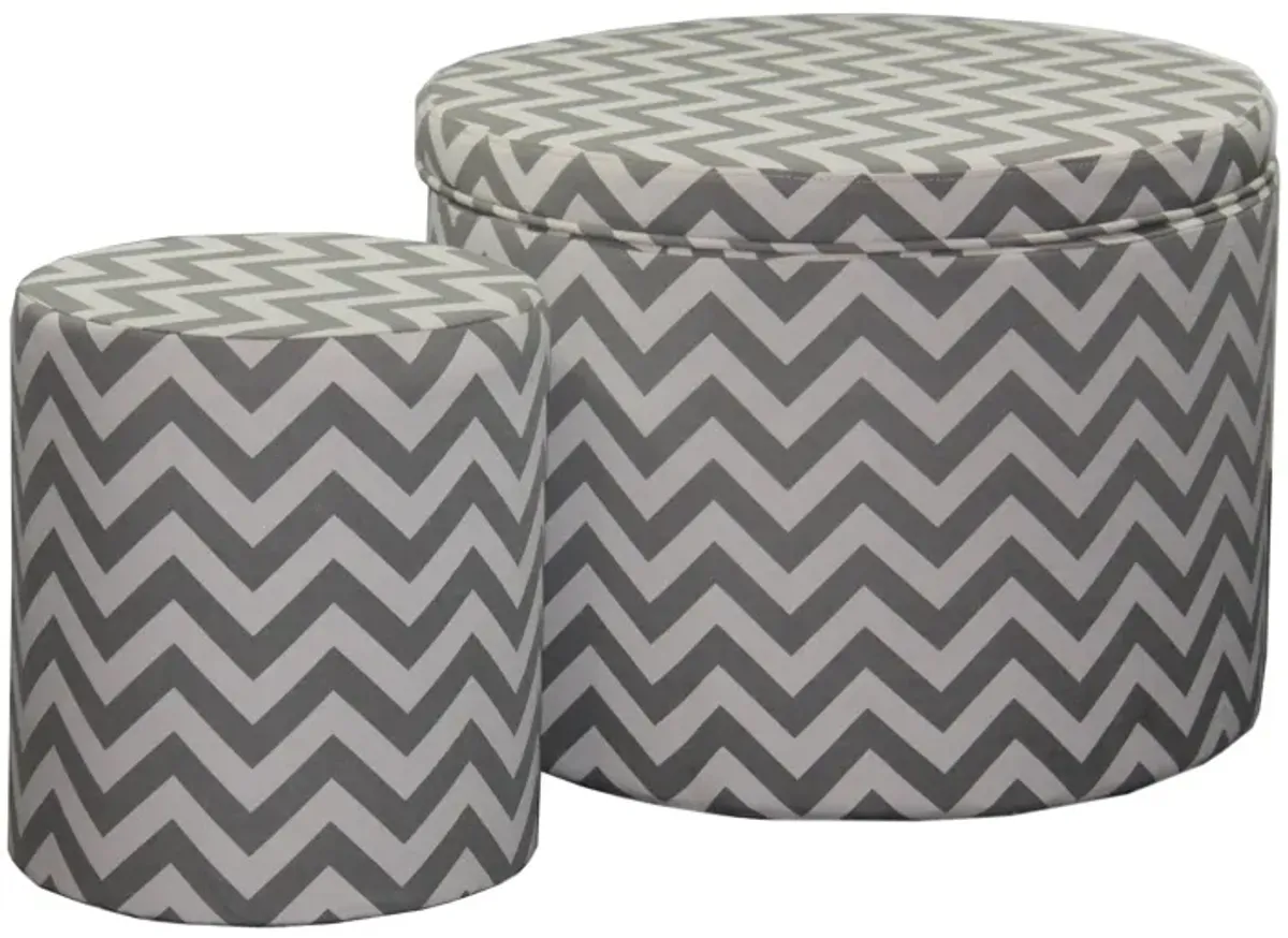 Homezia 23" Gray Polyester Blend Round Geometric Footstool Ottoman