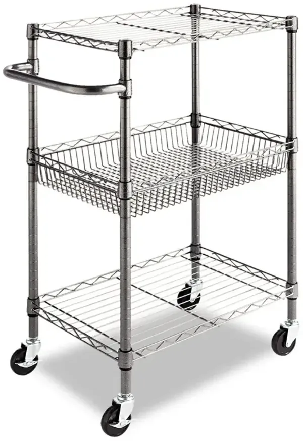 3-Tier Metal Kitchen Utility Cart with Adjustable Shelves and Casters
