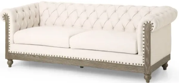 Ober Sofa, Rivets Chesterfield Button Tufted Beige
