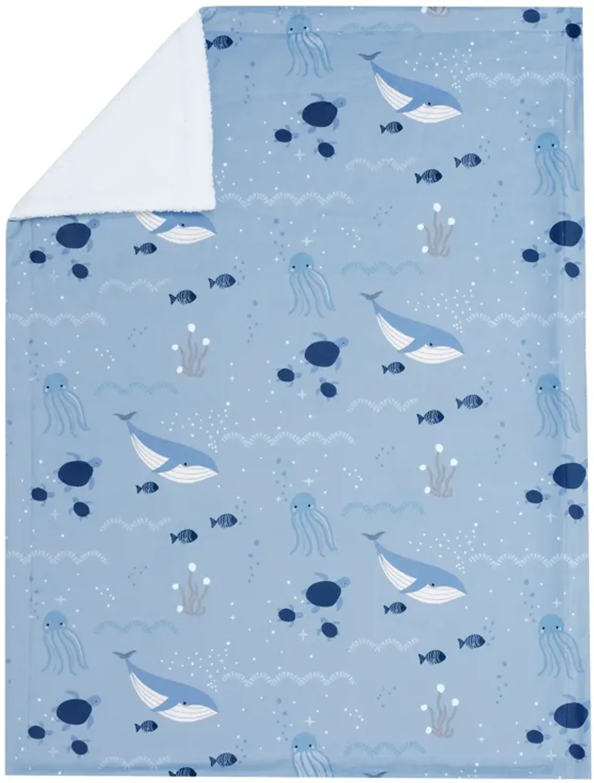 Lambs & Ivy Bubbles & Squirt Blue Ocean/Aquatic Whale Soft Fleece Baby Blanket