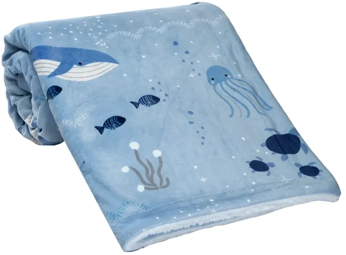 Lambs & Ivy Bubbles & Squirt Blue Ocean/Aquatic Whale Soft Fleece Baby Blanket