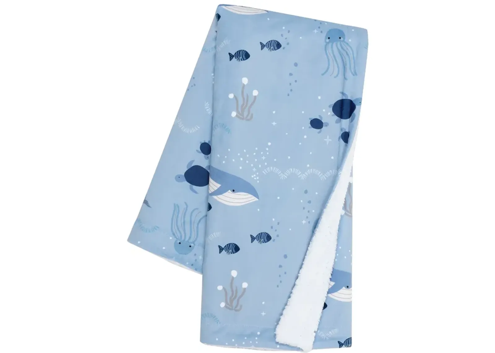 Lambs & Ivy Bubbles & Squirt Blue Ocean/Aquatic Whale Soft Fleece Baby Blanket