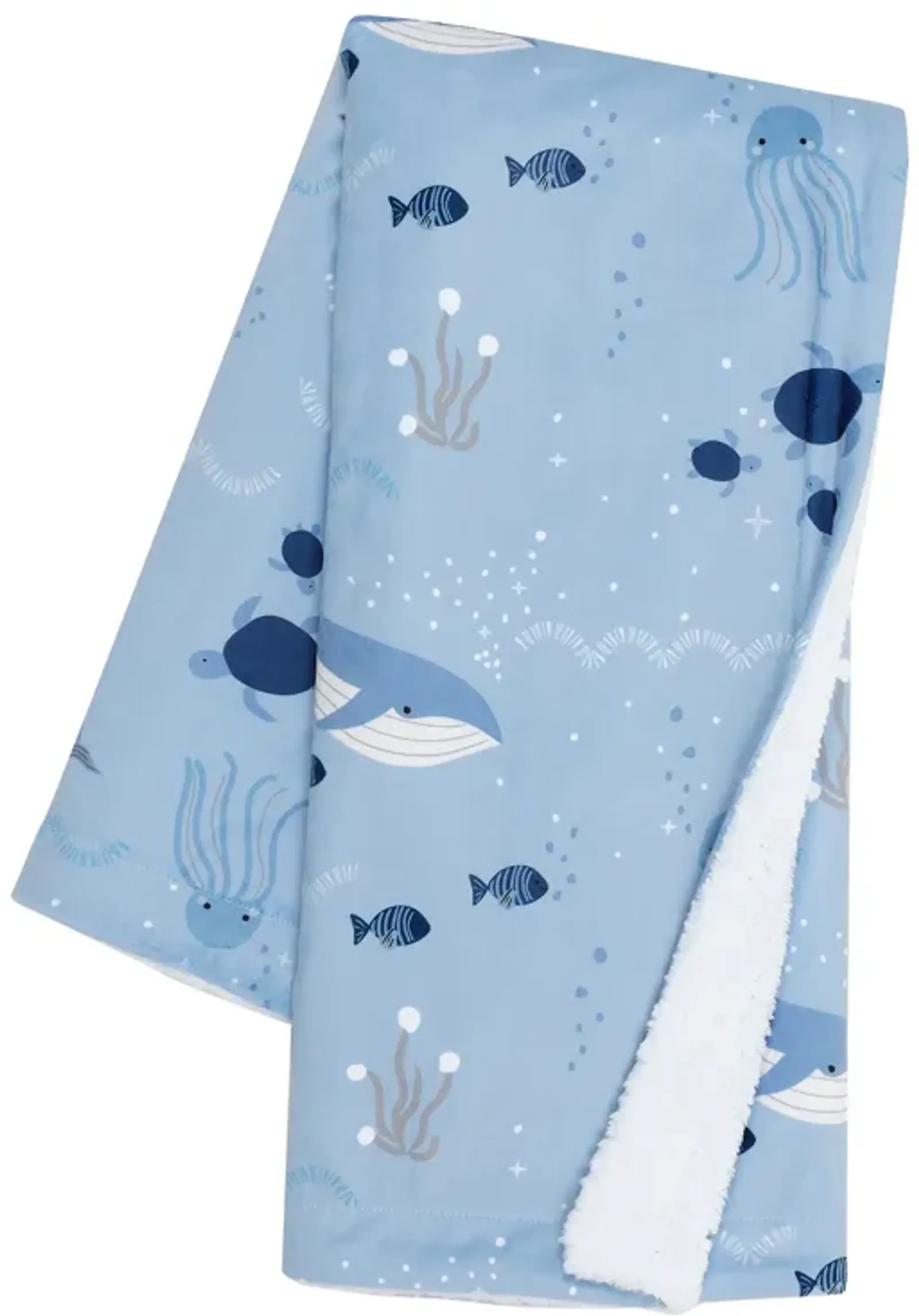 Lambs & Ivy Bubbles & Squirt Blue Ocean/Aquatic Whale Soft Fleece Baby Blanket