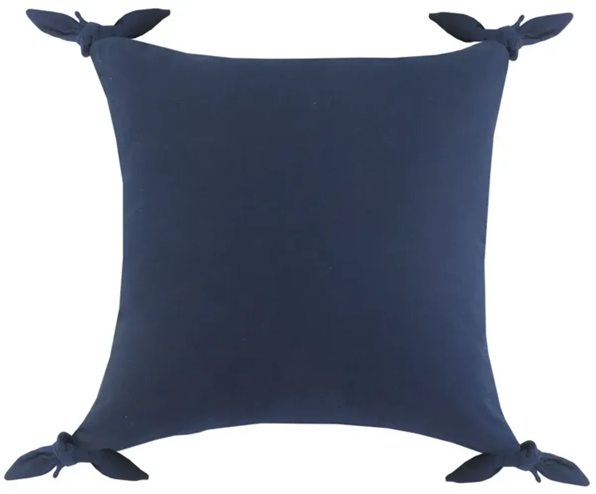 20" Blue Solid Corner Tie Square Throw Pillow