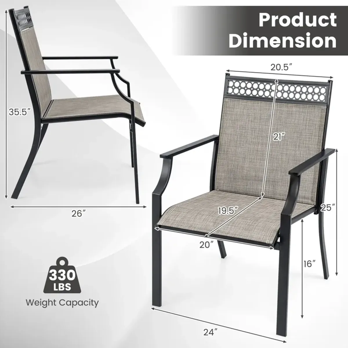 Patio Chairs Set of 2 with All Weather Breathable Fabric