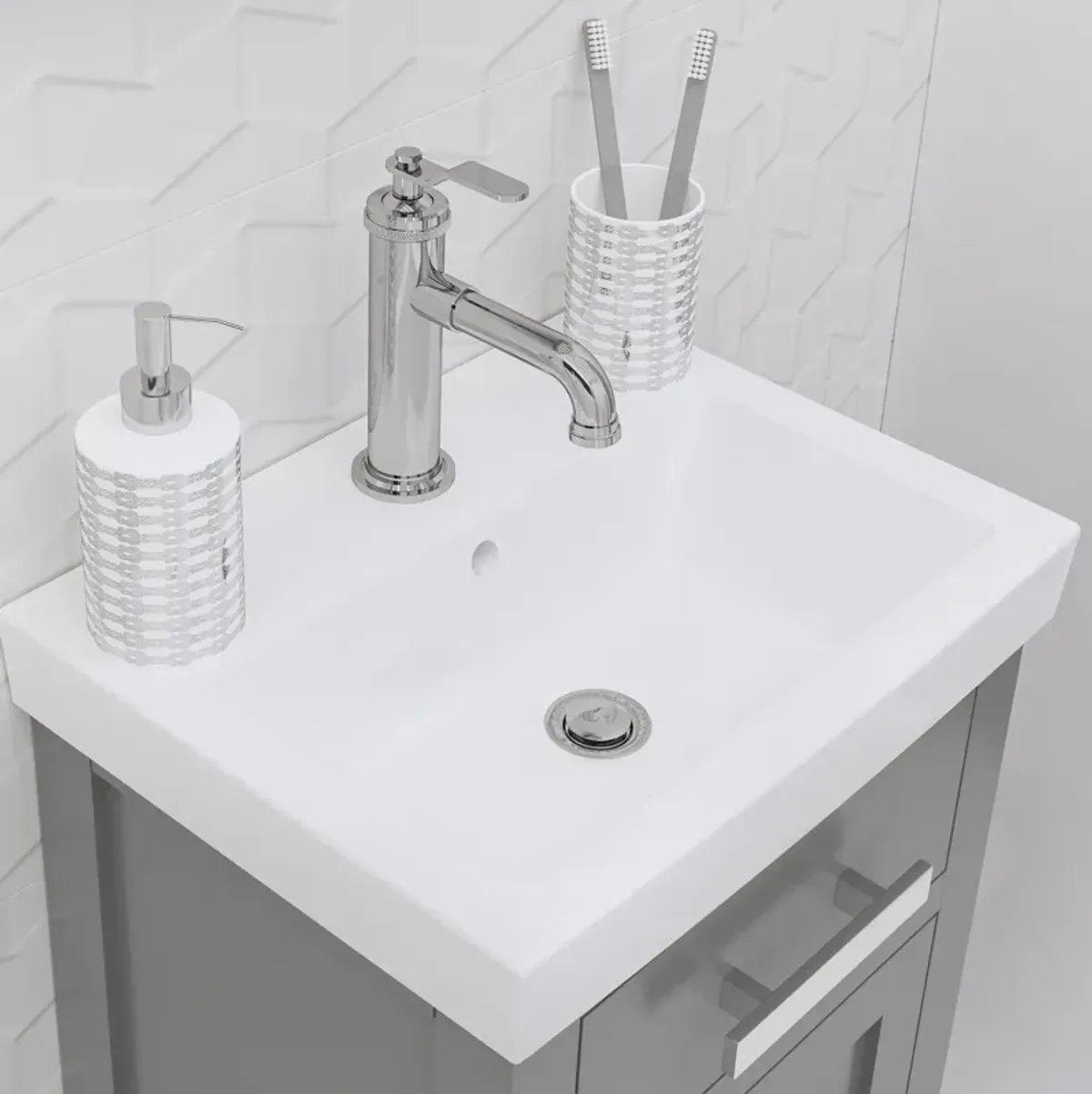 Mia 18 In. Integrated Ceramic Sink Top Vanity in Cashmere Grey with Chrome Modern Single Faucet