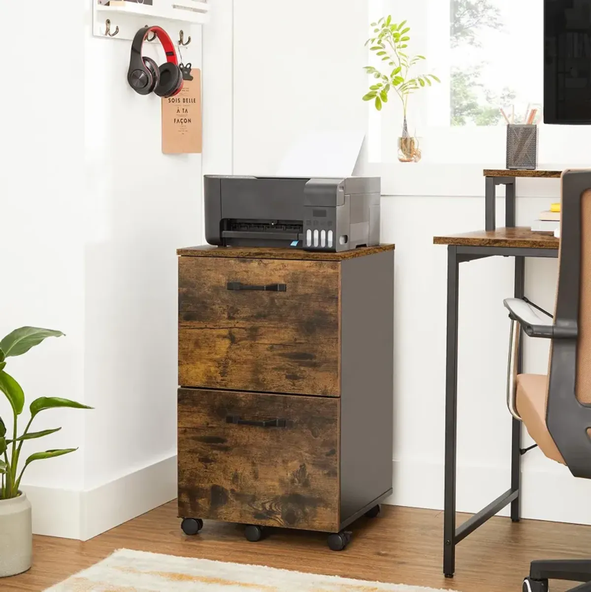 Rolling File Cabinet with 2 Drawers for A4 and Letter-Sized Documents