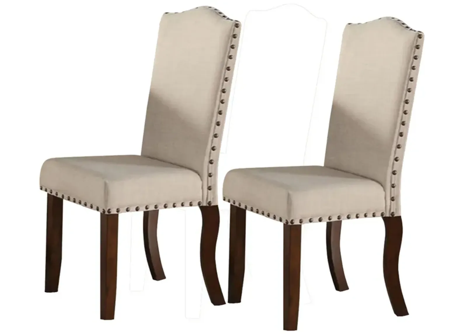 Rubber Wood Dining Chair With Nail Head Trim, Set Of 2, Brown And Cream-Benzara