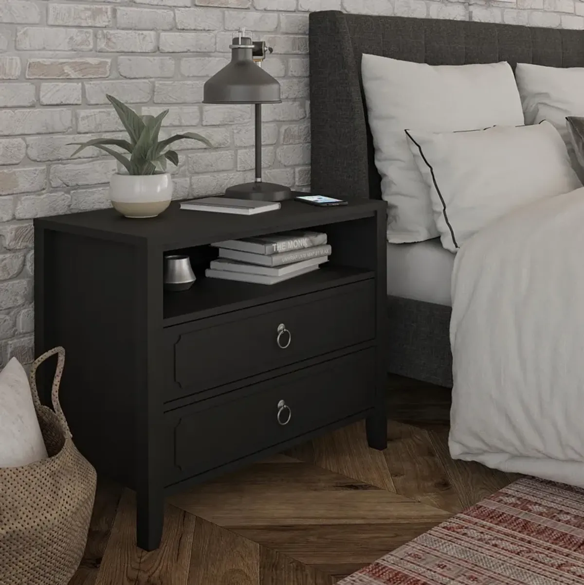 Novogratz Her Majesty 2 Drawer Nightstand, Black