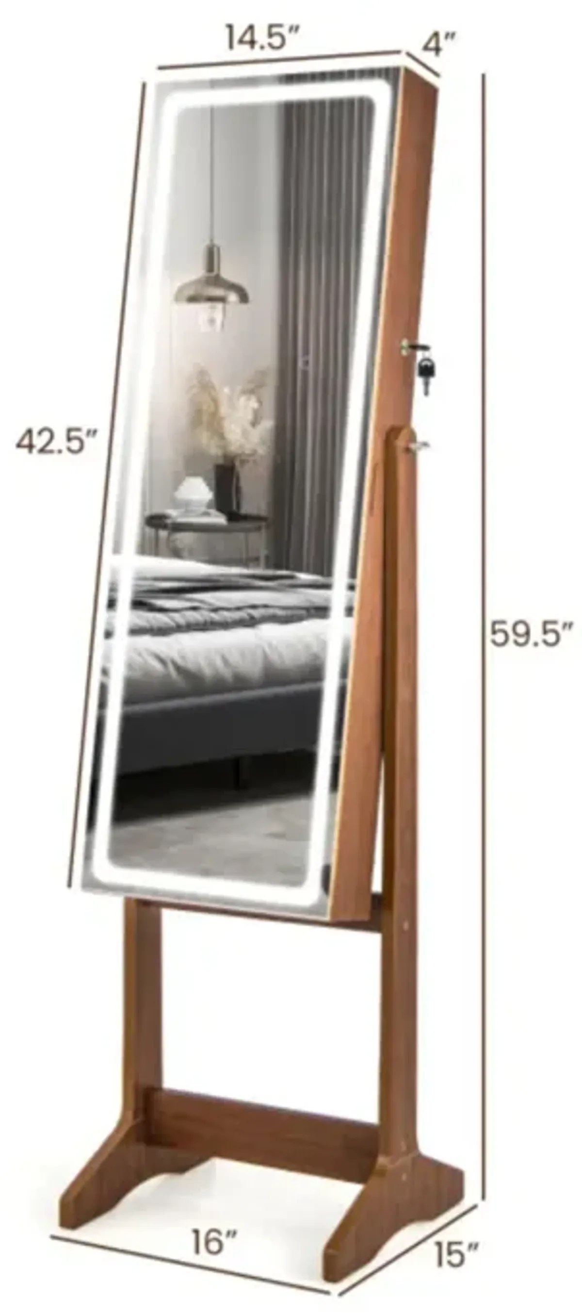 Hivvago Lockable Jewelry Armoire Standing Cabinet with Lighted Full-Length Mirror