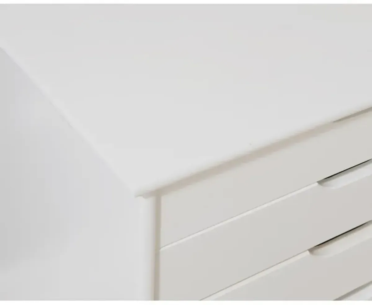 Linon Cary Six Drawer Wide Roll Cart, White Wash