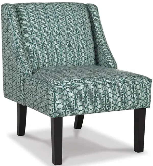 Hellen Accent Chair, Teal, Cream, Polyester, Diamond Pattern, Black Wood - Benzara