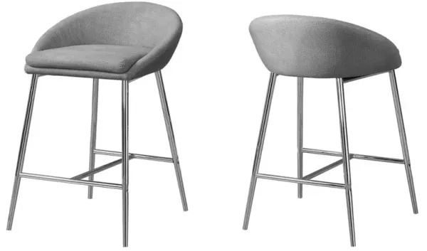 Bar Stool, Set Of 2, Counter Height, Kitchen, Chrome